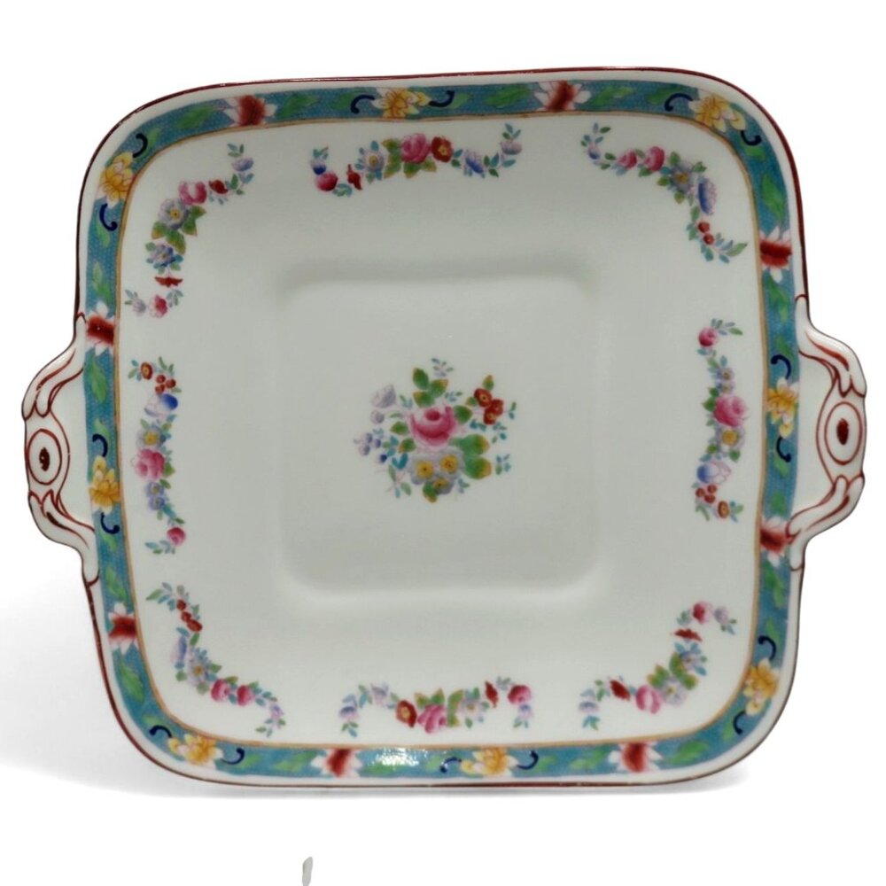 ROYAL DOULTON Square Handled Floral Porcelain Dish England Vintage 10"